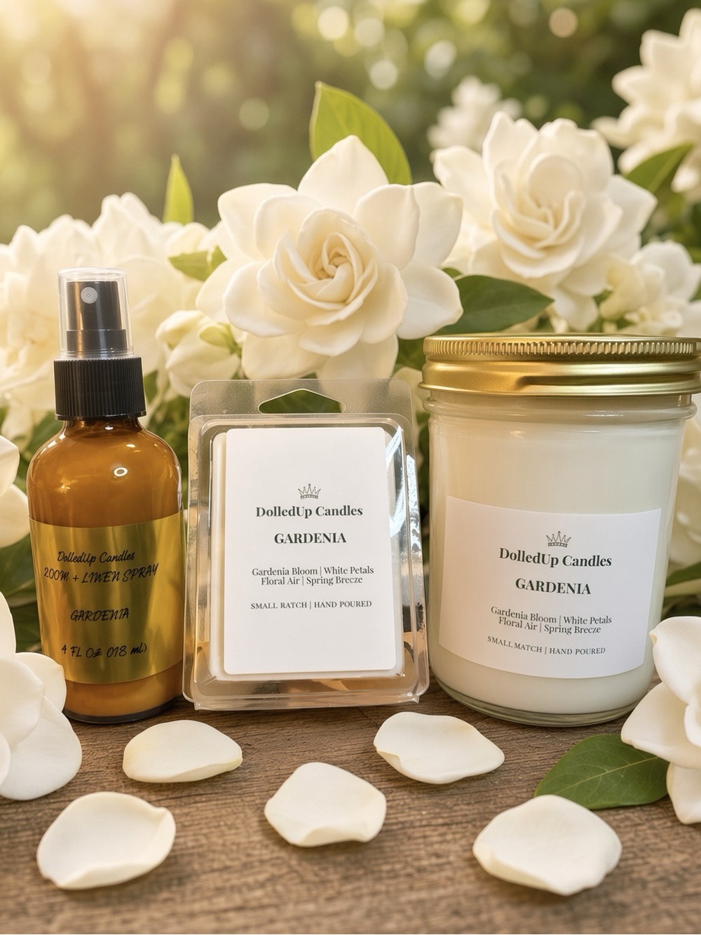 Gardenia Sanctuary Set | 16oz Mason Jar Candle + Wax Melts + Room & Linen Spray